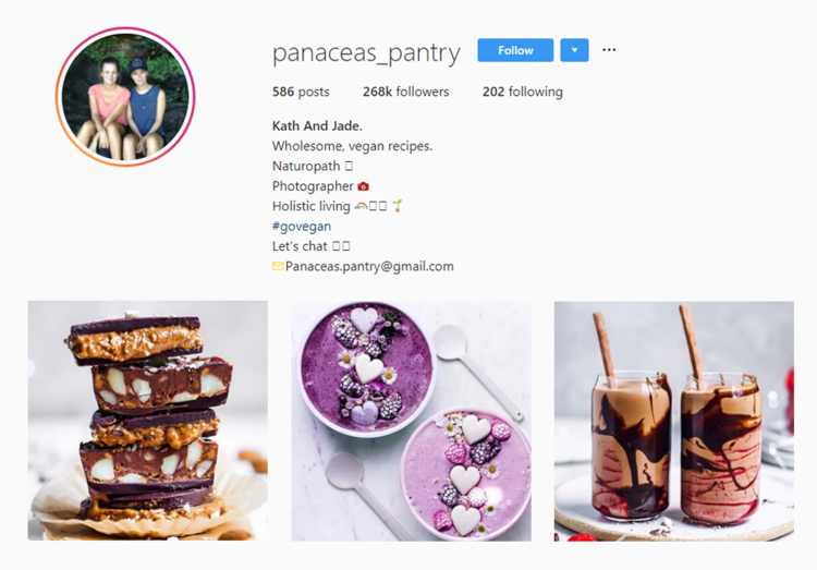 Screenshot of @panaceas_pantry handle on Instagram.
