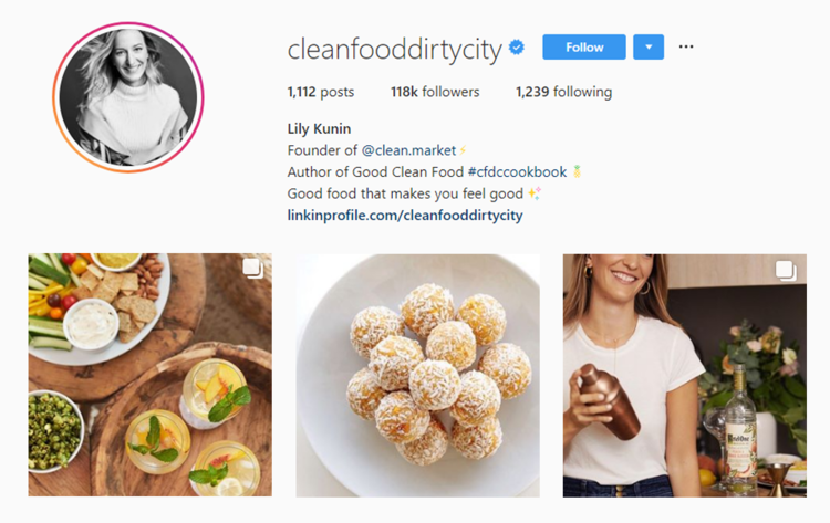 Screenshot of CleanFoodDirtyCity handle on Instagram.