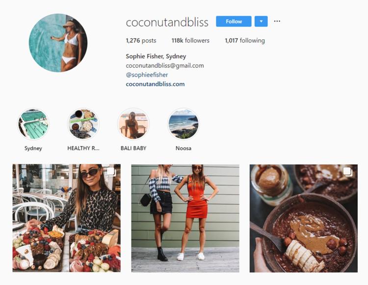 Screenshot of @coconutandbliss handle on Instagram.