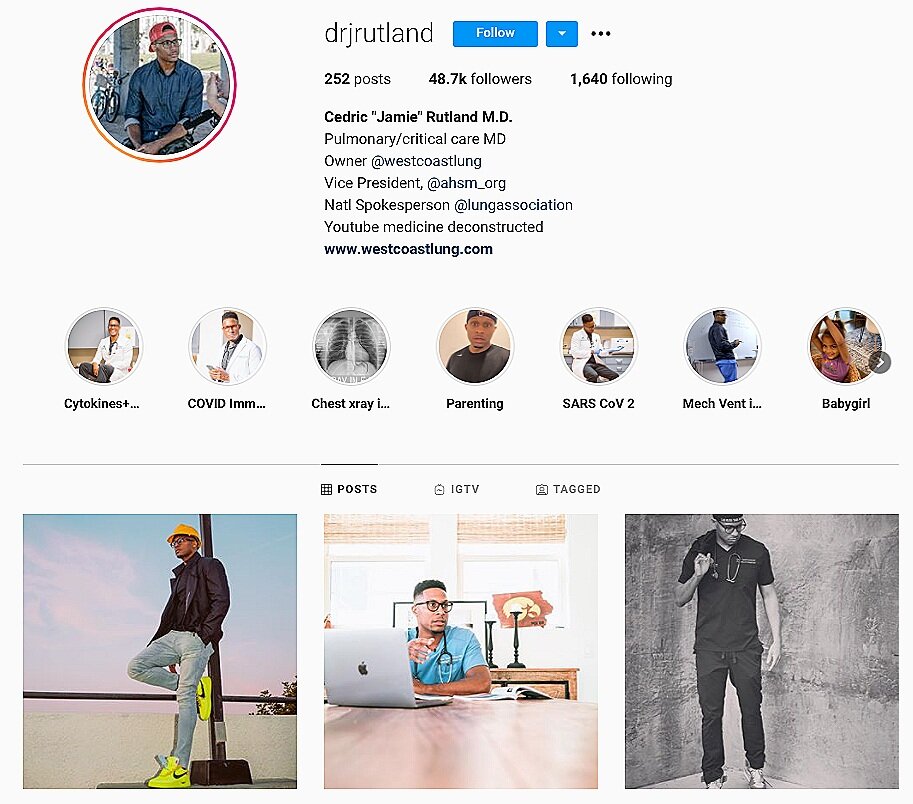 screenshot of IG profile for @drjrutland