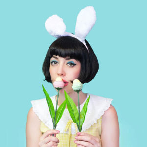 Influencer Amy Roiland in bunny ears for eos spring pack influencer campaign