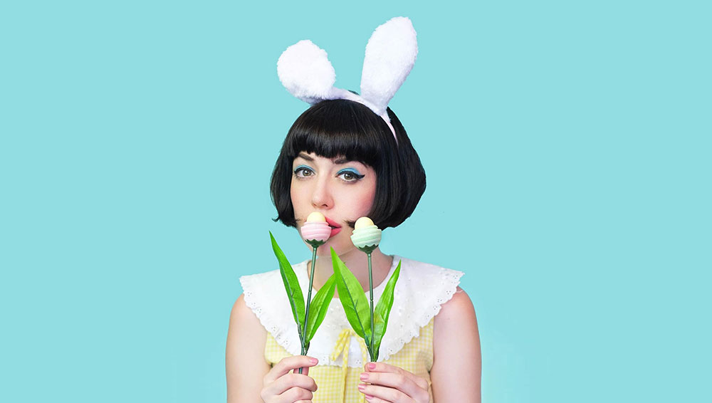 Influencer Amy Roiland in bunny ears for eos spring pack influencer campaign