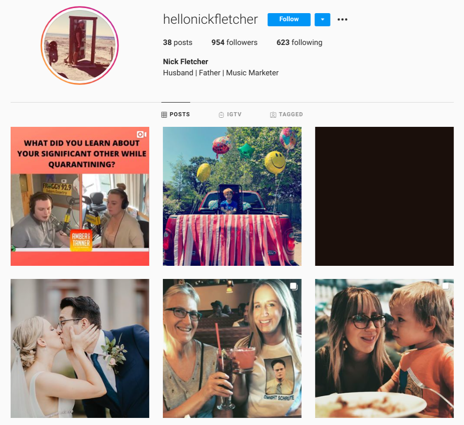screenshot of IG profile for @hellonickfletcher