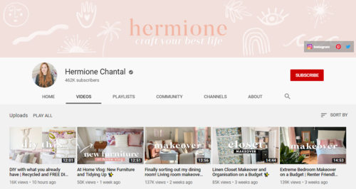 screenshot of the YouTube channel page for HERMIONE CHANTAL
