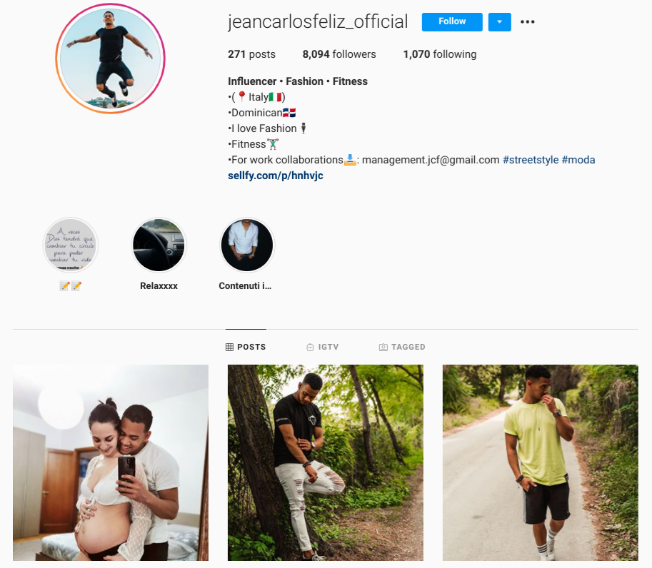 screenshot of IG profile for @jeancarlosfeliz_official