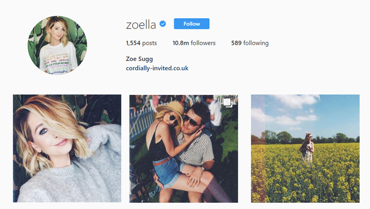 screenshot of ZOella Instagram feed