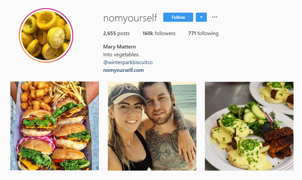 Screenshot of @NOMYOURSELF handle on Instagram.