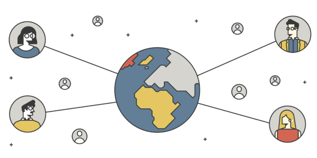 Colorful line illstration of influencers from different spots on the globe