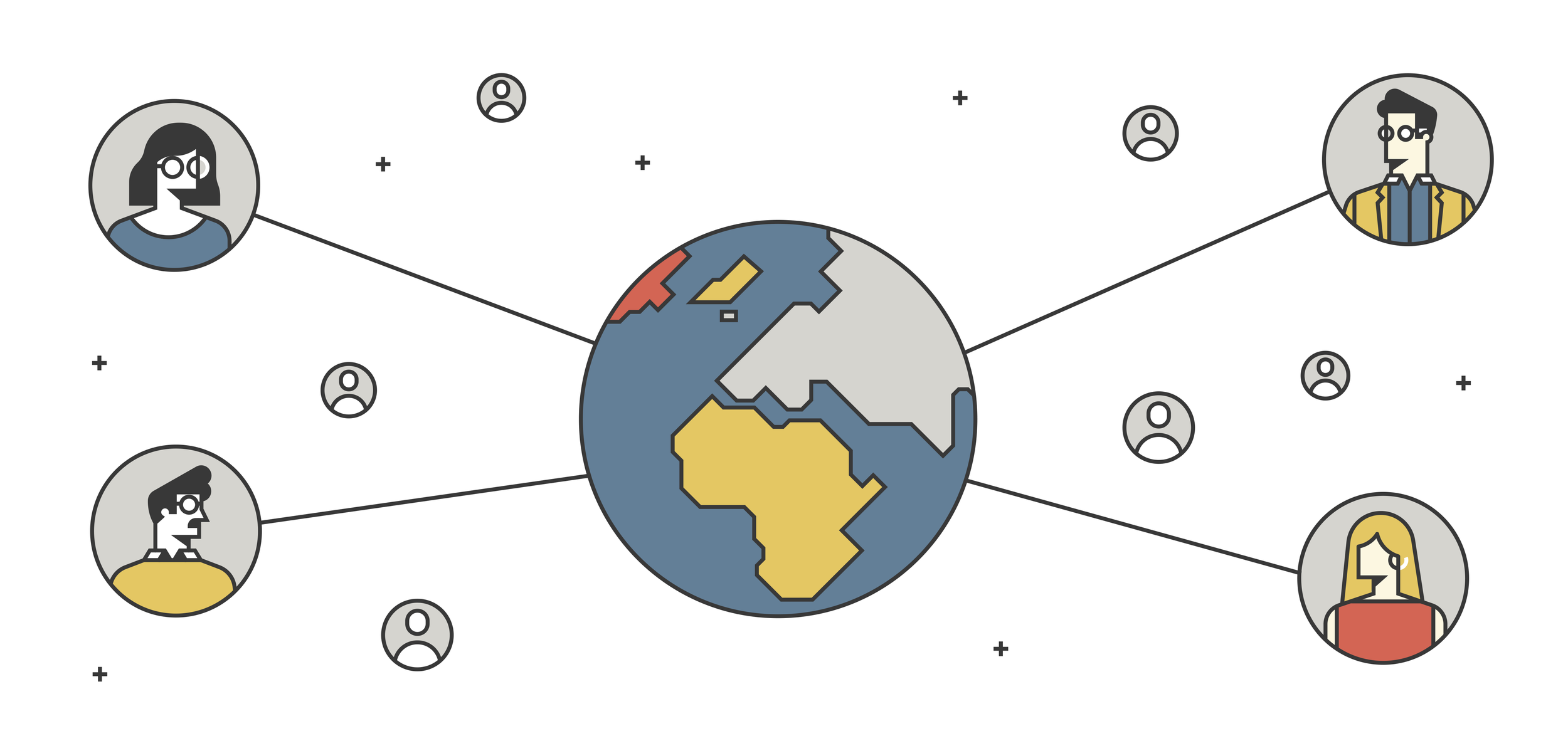 Colorful line illstration of influencers from different spots on the globe