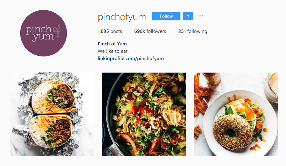 Screenshot of  @PINCHOFYUM handle on Instagram.