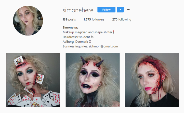 Halloween makeup looks by @simonehere - 3 pics from her Instagram profile