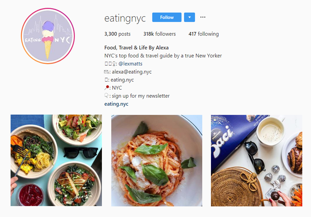 Screenshot of @EATINGNYC handle on Instagram.