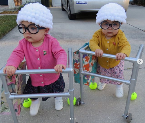 Post from @HUTCH_TWINS displaying OLD LADY BABIES's costume on Instagram.