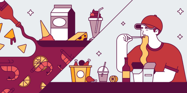 Colourful line illustration of various food items which reads 20 FOODIES, CHEFS, & FOOD BLOGGERS WE’RE DIGGING.