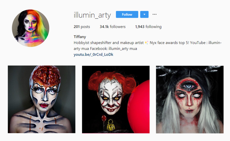 Halloween makeup looks by @illumin_arty - 3 pics from her Instagram profile