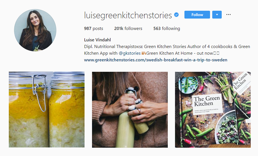 Screenshot of @LUISEGREENKITCHENSTORIES handle on Instagram.