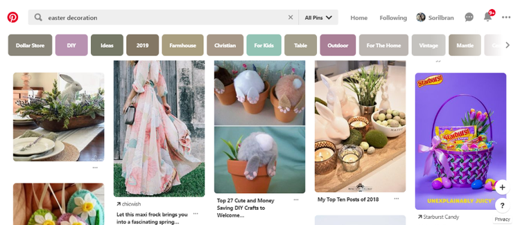 Screenshot of Pinterest results for the search Easter decoration.