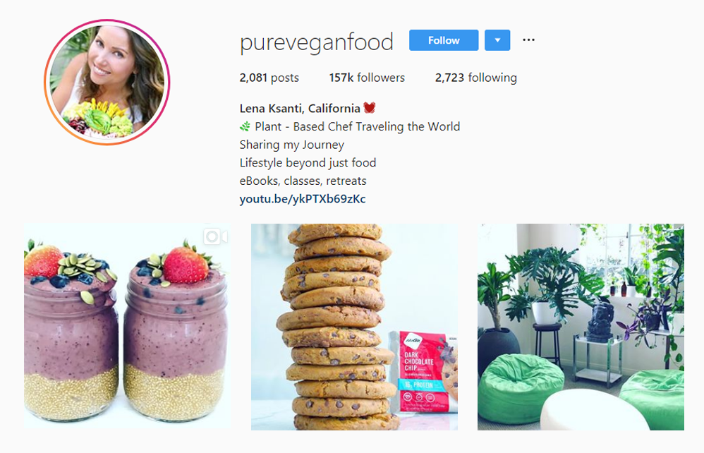 Screenshot of @PUREVEGANFOOD handle on Instagram.