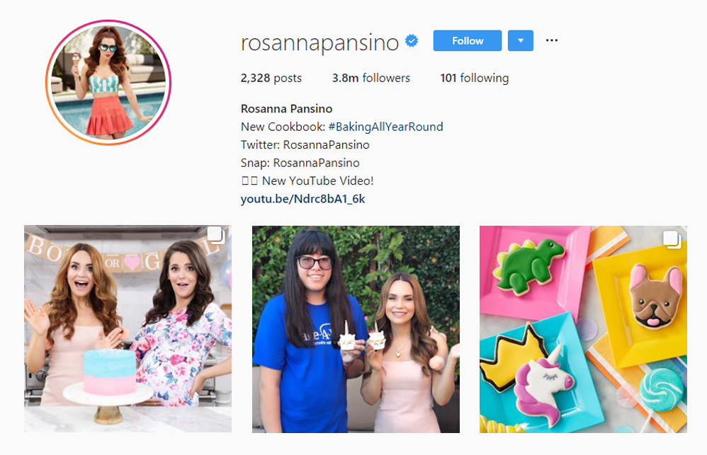 Screenshot of @ROSANNAPANSINO handle on Instagram.