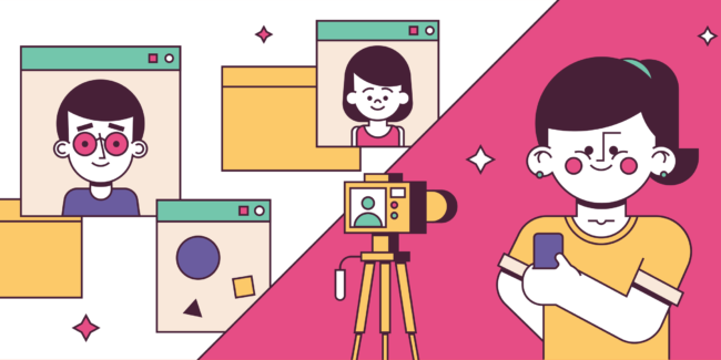 Colourful line illustration of children with a video cam which reads 9 MAGNETIC KID INFLUENCERS WE CAN'T GET ENOUGH OF