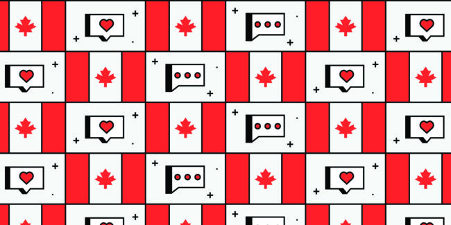 line illustration of a hero image made up of Canadian flags