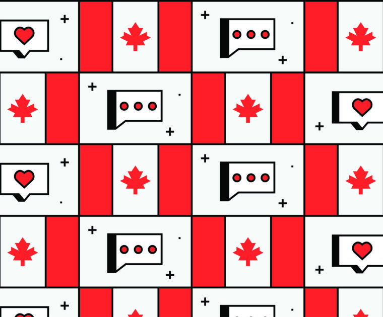 line illustration of a hero image made up of Canadian flags