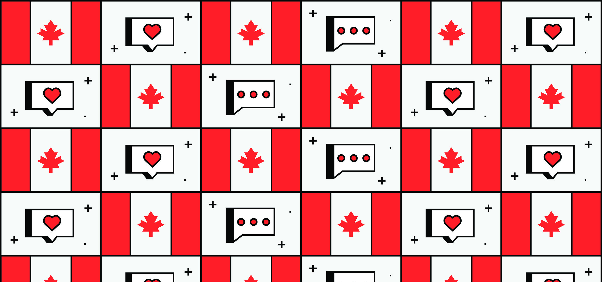 line illustration of a hero image made up of Canadian flags