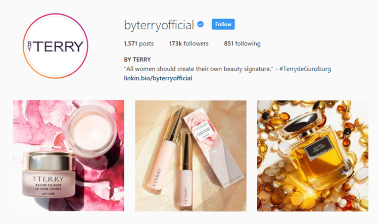 screenshot of Instagram profile for MUA @byterryofficial