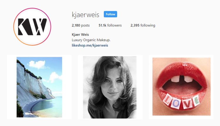 screenshot of Instagram profile for MUA @kjaerweis