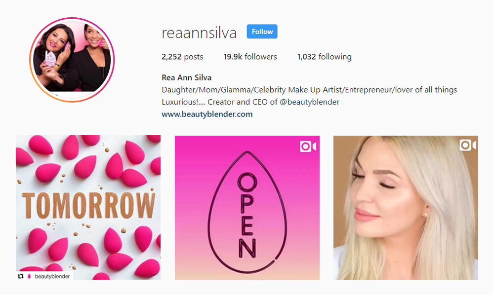 screenshot of Instagram profile for MUA @reaannsilver