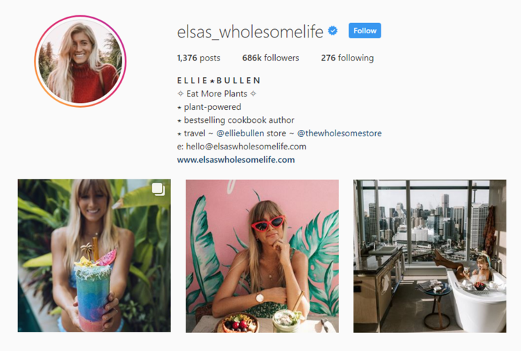 screenshot of Instragram profile of Australian influencer @ELSAS_WHOLESOMELIFE