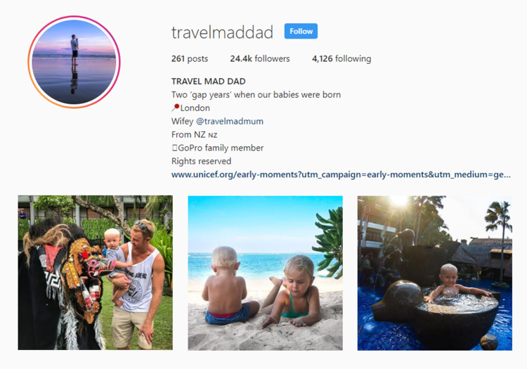 screenshot of Instagram profile of TRAVELMADDAD - SHAUN