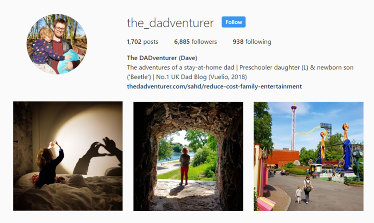 screenshot of Instagram profile of THE DADVENTURER - DAVE