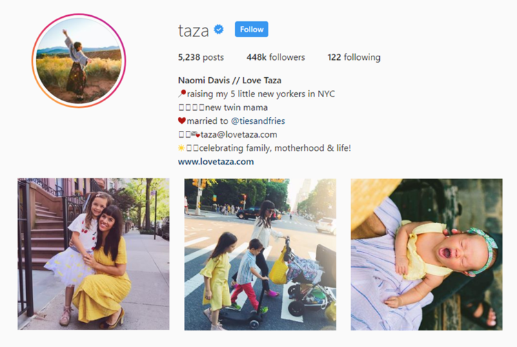 screenshot of Instagram profile of 
LOVE TAZA - NAOMI DAVIS