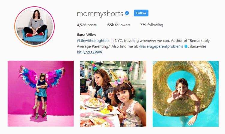 screenshot of Instagram profile of MOMMYSHORTS - ILANA WILES