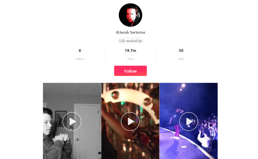 screenshot of INstagram profile of Jacob Sartorious