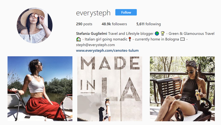 screenshot of Instagram profile of @everysteph