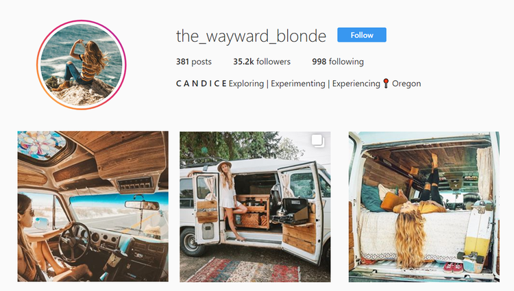 screenshot of Instagram profile of @the_wayward_blonde