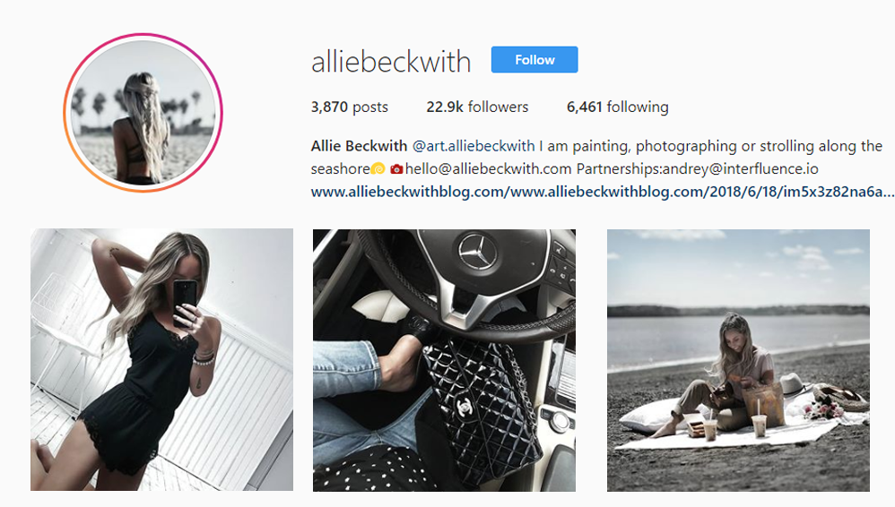 screenshot of the Instagram profile of @alliebeckwith - New Brunswick