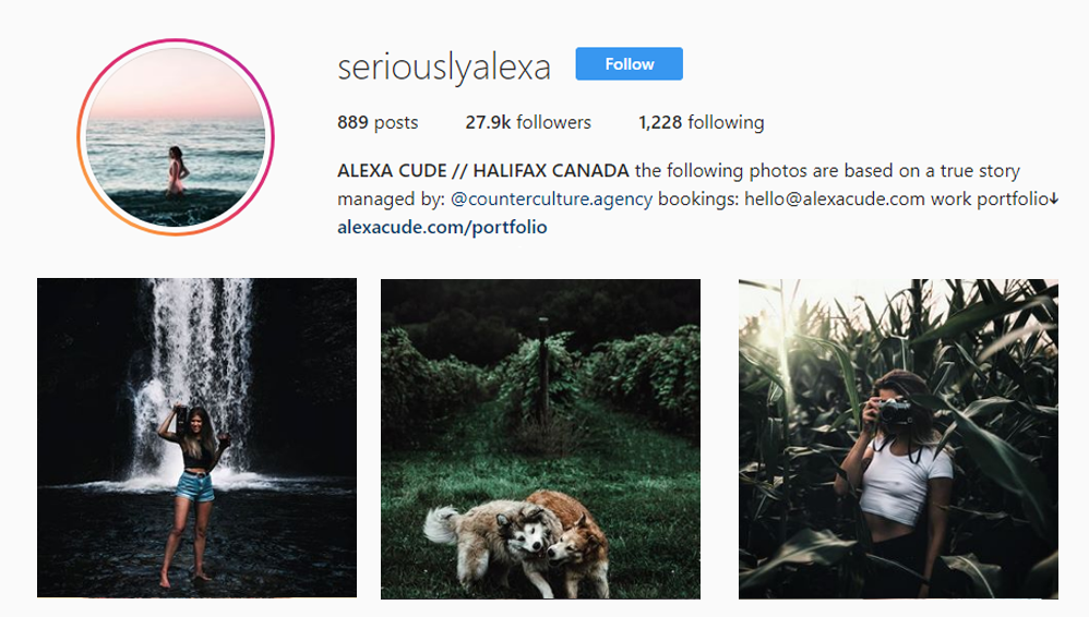 screenshot of the Instagram profile of @seriouslyalexa - Nova Scotia