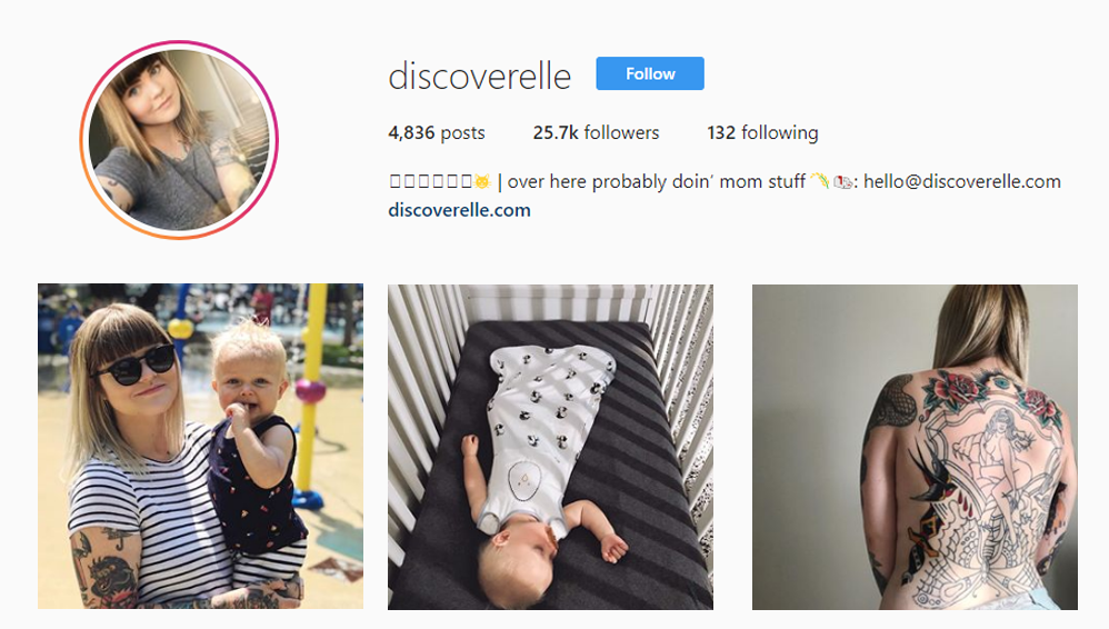 screenshot of the Instagram profile of @discoverelle - Manitoba