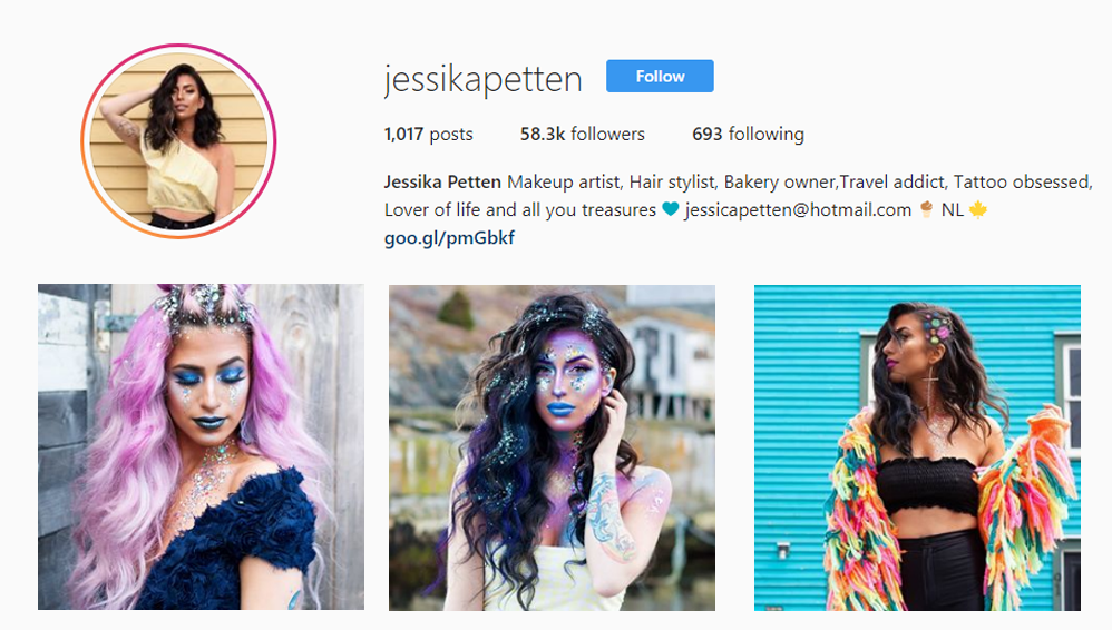 screenshot of the Instagram profile of @jessikapetten - Newfoundland