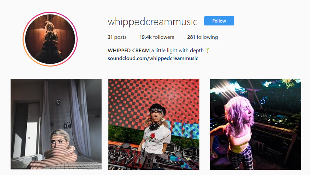 screenshot of the Instagram profile of @whippedcreammusic - British Columbia