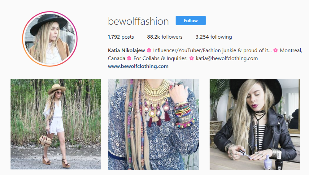 screenshot of the Instagram profile of @bewolffashion - Quebec