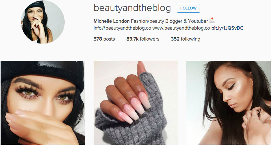 Instagram profile of beauty blogger @beautyandtheblog