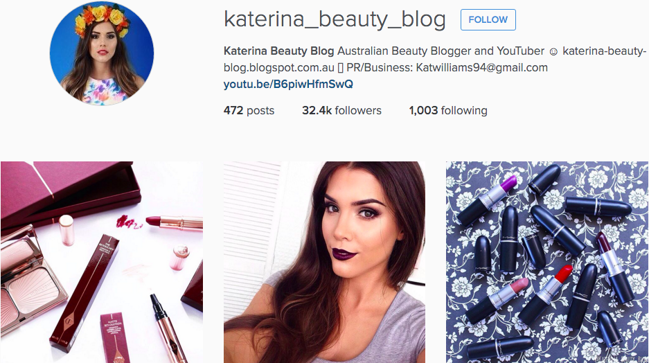 Instagram profile of beauty blogger @katerina_beauty_blog