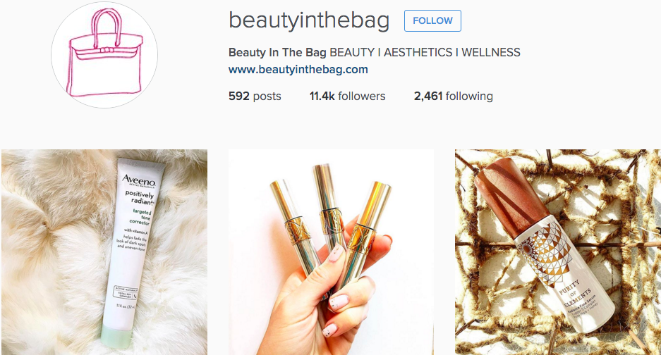 Instagram profile of beauty blogger @beautyinthebag