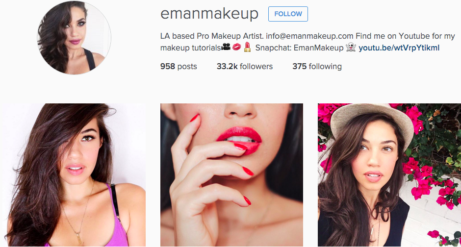 Instagram profile of beauty blogger @emanmakeup