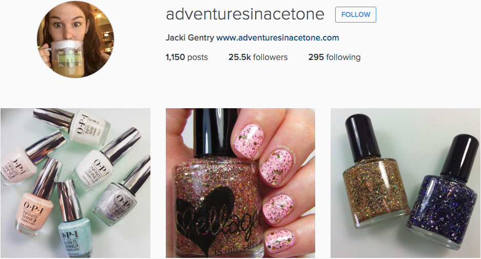 Instagram profile of beauty blogger @adventuresinacetone