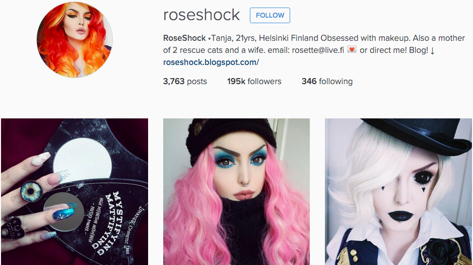 Instagram profile of beauty blogger @roseshock